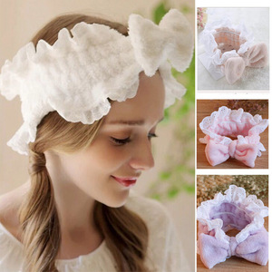 Factory Custom Plush <b>Lace</b> Spa Hair Band Bow <b>Elasticity</b> Wide Headband Makeup Face Wash Promotional Hair Accessories - Product Image 5