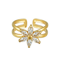 Bague ajustable à ouverture double couche en acier inoxydable plaqué or 18 carats, motif floral, style européen transfrontalier