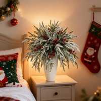 Ensemble de brindilles artificielles de Noël festives, branche de pin floquée, brindille de baies rouges pour arbre, couronne, vase, décoration de Noël DIY