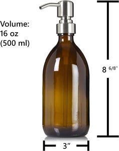 Flacon en verre ambré rechargeable de 500 ml (16 oz) pour <span class=keywords><strong>savon</strong></span> liquide, lotion, flacon <span class=keywords><strong>d</strong></span>'<span class=keywords><strong>apothicaire</strong></span> vide, flacon en verre avec pompe en acier inoxydable - Product Image 2
