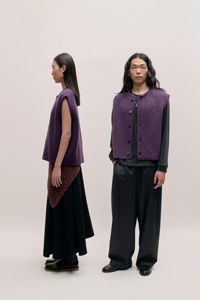 <strong>Purple</strong> Tweed Button Vest Men Round Neck Sleeveless Cardigan Wool Blend Layering <strong>Waistcoat</strong> - Product Image 3
