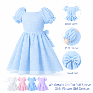 Robe en mousseline à manches bouffantes pour filles avec nœud, robe de demoiselle d'honneur pour fête, robe de printemps-été pour Pâques et anniversaire, OEM ODM - Product Image 1