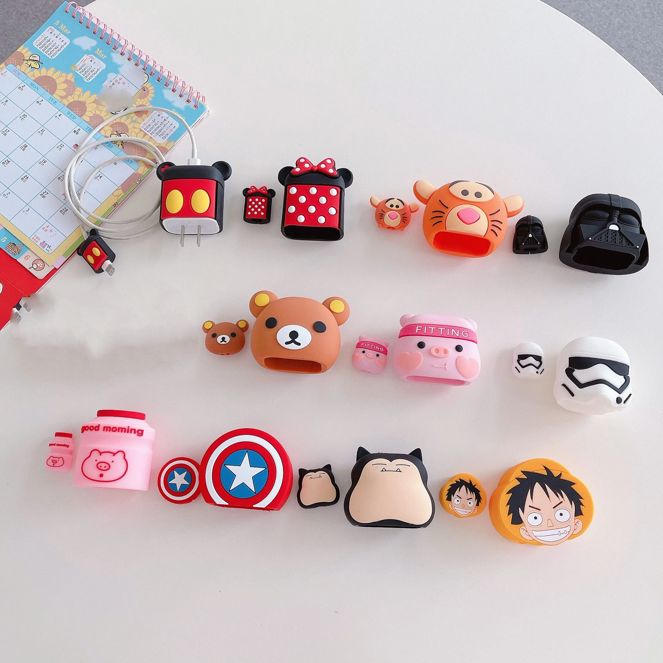 3D Cute Cartoon Characters For Lightning Cable Protector Cover For Apple 18W 20W Power Adapter Charger Case