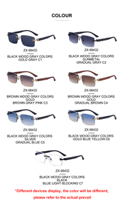 Lunettes de soleil Partagas Wholesale Retro Designer avec logo personnalisé, tête de léopard, couleurs grain de bois, sans monture, UV400, pour hommes - Product Image 5