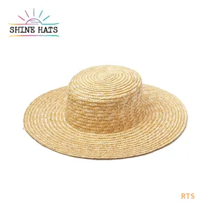 Shinehats custom 10cm flat brim 0.6-1.2cm fine 밀 boater crown straw hats with 이동식 더블 스트랜드 로프 밴드