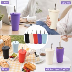 480ml Double Wall <b>Plastic</b> <b>Straw</b> <b>Cup</b> AS 200g 8 Colors Wide <b>Straw</b> Pearl Tea Modern Minimalist OEM - Product Image 3
