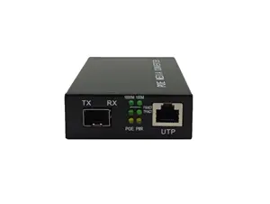 Konverter Media POE Ethernet Cepat Port tunggal, serat optik Gigabit PoE