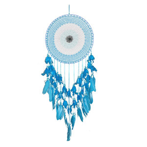 Grande decorazione da parete Dream Catcher per camera da letto Boho Evil Eye Dream Catcher blu turchese piuma <span class=keywords><strong>Macrame</strong></span> appeso a parete - Product Image 6