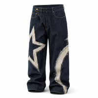 Jeans à jambe large pour homme avec imprimé étoile personnalisé, taille irrégulière, coupe ample, streetwear graphique personnalisé, vente en gros