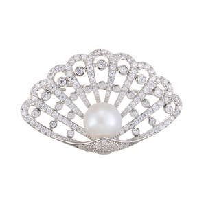 Scallop Brooch With Freshwater Pearl Zinc Alloy Women's Party Jewelry Openwork Design Claw Setting XC08332 - Product Image 5