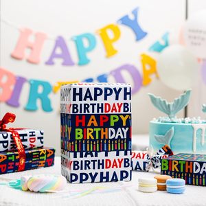 Happy Birthday <b>Wrapping</b> <b>Paper</b> Roll 17 Inch X 16.5 Ft Double Side Colorful Gift Craft <b>Paper</b> Reversible - Product Image 2