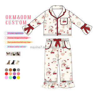 Vêtements personnalisés avec nœud imprimé pour filles Ensemble pyjama à manches longues Printemps Automne Vêtements de nuit pour enfants Tenues 2 pièces pour filles - Product Image 3