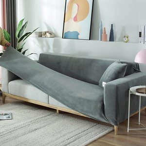Large <strong>Sofa</strong> <strong>Cover</strong> 1-4 Seatslight <strong>Grey</strong> Velvet and Elastane Stretch <strong>Sofa</strong> <strong>Cover</strong> Furniture Protector for Living Room - Product Image 4