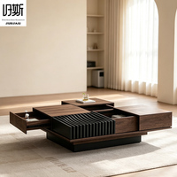 Table basse carrée moderne faite à la main, convertible, avec rangement, design pliable pour petits appartements, en bois durable, multifonctionnelle pour la maison