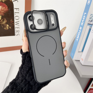 Nouvelle coque de téléphone avec cadre d'appareil photo à clapet, support magnétique en verre, pour iPhone 17 16 15 14 Pro Max, avec support givré et support arrière convertible - Product Image 4