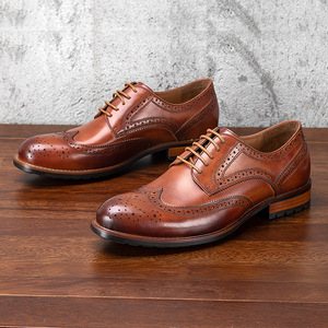 New Comfort Soft Round Toe Brogue Carved Top-grain Leather <b>Men</b> British Retro Handmade Composite Sole <b>Dress</b> Shoes - Product Image 2