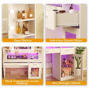 Ensemble <span class=keywords><strong>de</strong></span> coiffeuse moderne en bois blanc avec miroir LED coloré et éclairage, meubles <span class=keywords><strong>de</strong></span> chambre à coucher, coiffeuse antique - Product Image 4