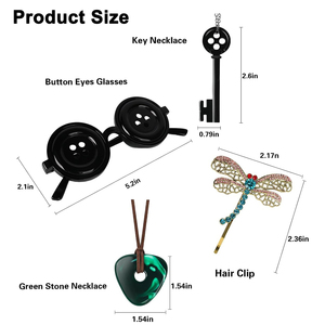 Set de 4 piezas de accesorios de disfraz de Halloween de plástico con ojos de botón, gafas, llavero, collar y pinza para el pelo, con <span class=keywords><strong>piedra</strong></span> verde, para regalos - Product Image 2