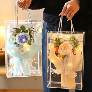 New Arrival Woolen Crochet <strong>Flower</strong> Bouquet with Box &amp; Light Home Decor Desktop Atmosphere <strong>Display</strong> for Valentine Day Birthday Gift - Product Image 2