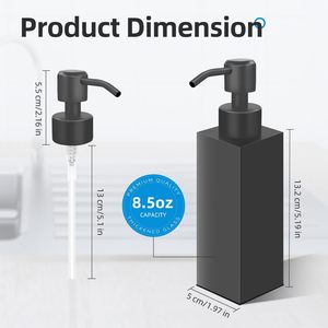 Dispenser di sapone per piatti nero opaco per cucina con pompa <span class=keywords><strong>in</strong></span> acciaio inossidabile, Dispenser di sapone <span class=keywords><strong>liquido</strong></span> riutilizzabile moderno <span class=keywords><strong>in</strong></span> <span class=keywords><strong>vetro</strong></span> da 12 once - Product Image 3