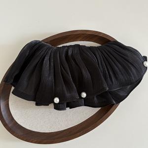 Pince à cheveux en maille plissée double couche avec perles, style Princesse Française - Product Image 6