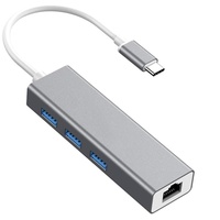 Hub USB C dari Aluminium Alloy dengan Adaptor Kartu Jaringan Ethernet RJ45 5Gbps USB 3.0 USB 2.0 untuk Komputer Macbook