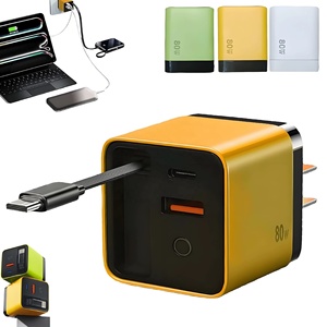 UE EE. UU. Reino Unido 3 en 1 PD Adaptador de viaje 80W GaN Cargador rápido Enchufe de pared retráctil con cable USB C A + C Módulo de carga rápida para teléfonos - Product Image 2