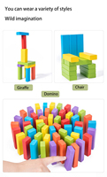 Jeu de construction en bois personnalisé en gros, tour à empiler et à faire tomber, 54 pièces, pour enfants
