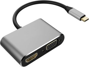 <span class=keywords><strong>Adaptador</strong></span> USB C a <span class=keywords><strong>HDMI</strong></span> VGA 4K, Convertidor <span class=keywords><strong>2</strong></span> en 1 Tipo C a USB C 3.0 <span class=keywords><strong>para</strong></span> Monitor Dual, Compatible con MacBook, TV, Video Hub - Product Image 1
