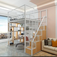 Lit mezzanine moderne nordique en métal simple, lit surélevé en fer forgé multifonctionnel et peu encombrant avec bureau intégré pour salon