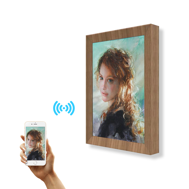Intelligent Wood Digital Picture Frame with Wifi App NFT Display Crypto Wallet Video Museum Art Clock & MP3 Audio US Plug