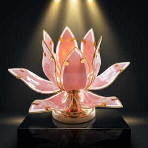 Lámpara de mesa floral de lujo, pétalos de loto de cristal rosa, base de metal dorado, E26, luz decorativa de interior para mesa de café - Product Image 5