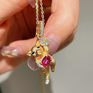 Collar con colgante de rubí chino cepillado de lujo ligero 2026, nuevo, versátil, para mujer, conjunto de clavícula. - Product Image 3