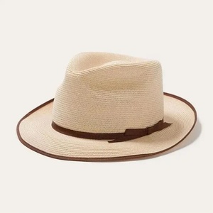 Palm <b>Straw</b> <b>Fedora</b> Hat Wide Brim Adjustable Ribbon Sun Hat Casual Outdoor Adult Cap - Product Image 1