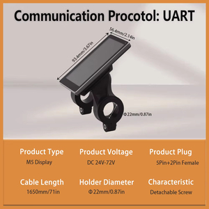 Jn M5 24-72V UART Xe đạp điện Màn hình hiển thị 5pin LCD đầy màu sắc WP pulg cho 60V 48V 24V Ebike phụ kiện phụ tùng - Product Image 3
