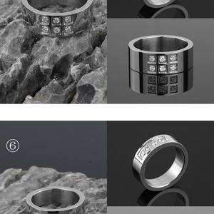 Anillos de Moda de Acero Inoxidable Estilo Japonés y Coreano, con Dos Filas de Diamantes Incrustados, Superficies Curvas Exteriores, Anillos Personalizados - Product Image 6