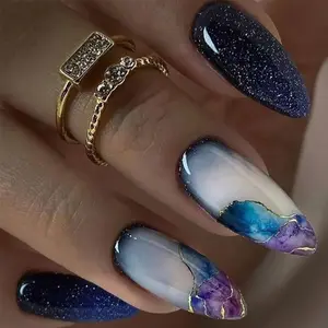 Factory ships blue Starry gold leaf ballet dancers completely covered in gel pressed on nail tips