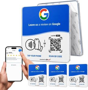 Carte de visite intelligente Premium en acrylique PVC NTAG213 NFC 13,56 MHz, étanche, avec code QR et plaque de lecture Google Review Tap - Product Image 2