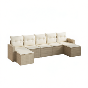 Ensemble de canapés de jardin en rotin beige avec coussins crème, mobilier d'extérieur au design contemporain, résistant à l'eau et aux UV, en rotin PE - Product Image 1
