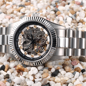 Đồng hồ cơ dây thép không gỉ cao cấp sang trọng, thiết kế cổ điển kiểu Oyster <span class=keywords><strong>Skeleton</strong></span>, đính kim cương thật, chống nước, quyến rũ. - Product Image 6