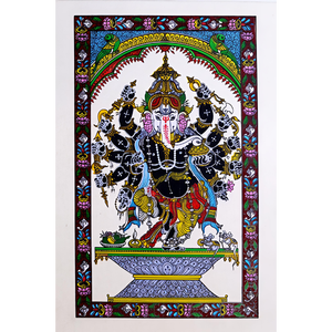 Art traditionnel en bois Pattachitra du Dieu Ganesha - Origine Odraïsse - Décoration suspendue pour salon intérieur - Occasion Diwali - Product Image 3