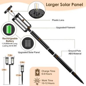 Pathway Landscape Solar Flame Garden <b>Lamp</b> 12 Warm White LEDs IP65 Waterproof Stainless Steel High Brightness Outdoor Light Light - Product Image 3
