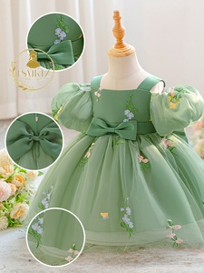 Vestito Verde Floreale Gonfio per Bambine, Abito Estivo Carino per Eventi e Feste, Abbigliamento per Bambine - Product Image 3