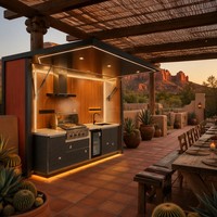 Cuisine extérieure modulaire de luxe haut de gamme en conteneur préfabriqué avec ensemble complet de barbecue pour les grillades à domicile