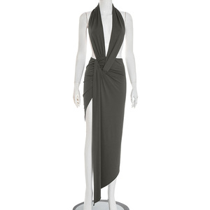 เดรสแฟชั่นผู้หญิงแบบเซ็กซี่ คอ halter แต่งระบาย ผ่าข้าง โชว์สัดส่วน - Product Image 6