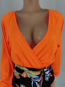 High Quality <b>Sexy</b> Deep V Puff Sleeve Crop Top Leaf Print 2 Piece Pants <b>Set</b> Fashion - Product Image 6