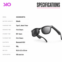 Lunettes audio intelligentes, contrôle par application, reconnaissance vocale, traduction instantanée par IA, enregistrement de réunions, lunettes de soleil