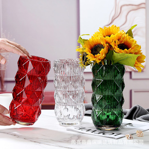 Ins <span class=keywords><strong>Crystal</strong></span> Dazzle Gekleurde Glazen Vaas Cilinder Schaal Vorm Rode Hydrocultuur Vazen Voor Bruiloft Kerst Centerpieces Decor