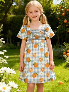 Vestido <span class=keywords><strong>de</strong></span> Verano para Niñas Yiyuan, con Volantes, Cuello Cuadrado, Manga Corta, Ecológico, Transpirable, Largo hasta la Rodilla, Corte en A, OEM - Product Image 6