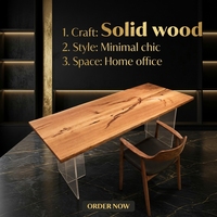 Table à manger moderne de luxe en bois de chêne massif avec bord naturel et résine époxy, assemblée pour salon, bar à domicile et usage domestique